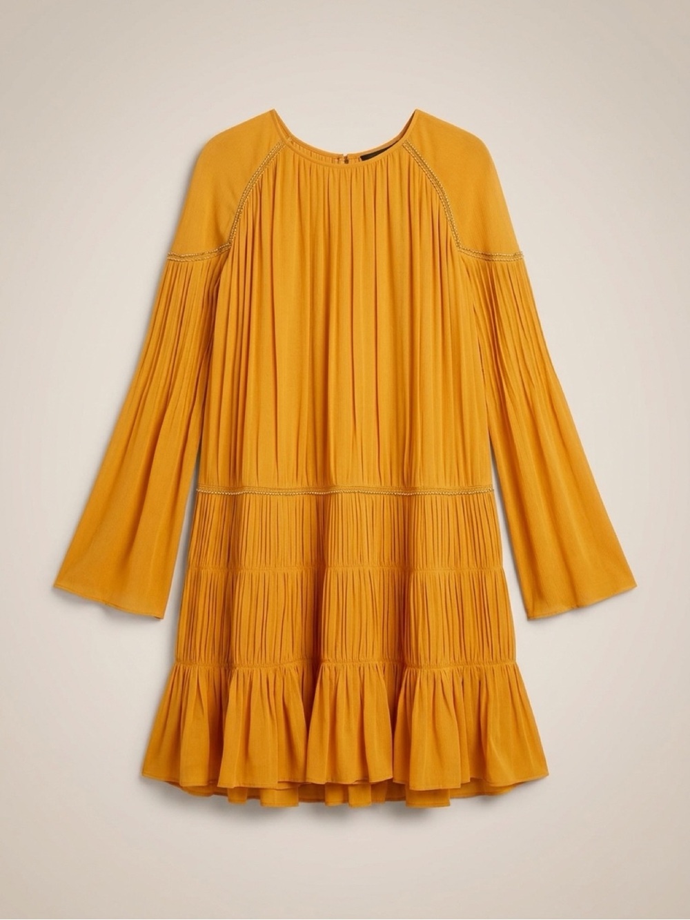 Zara Mustard Yellow Long-Sleeve Tiered Dress
